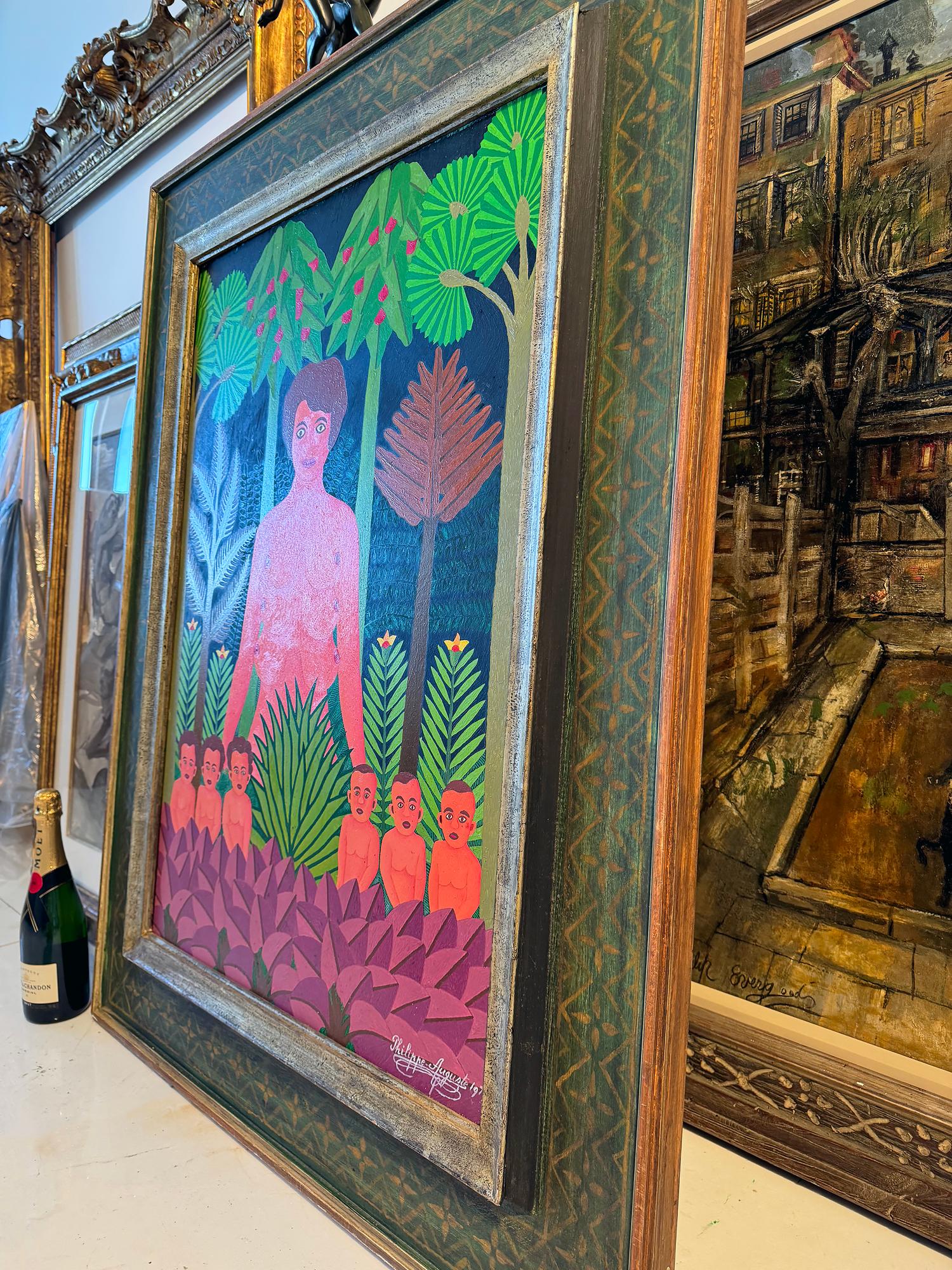 Six Breasts No Waiting:  Haitian Naive Fantasy Henri Rousseau - Heydenryk Frame – Painting von Salnave Philippe-Auguste