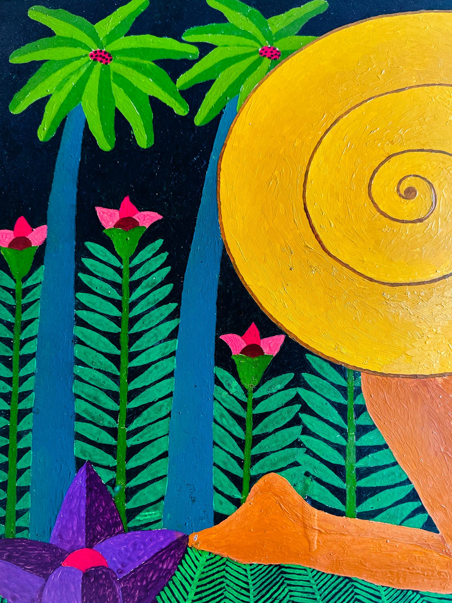 Snail Woman Jungle Fantasy  - Haitian Master like Henri Rousseau - Brown Figurative Painting by Salnave Philippe-Auguste