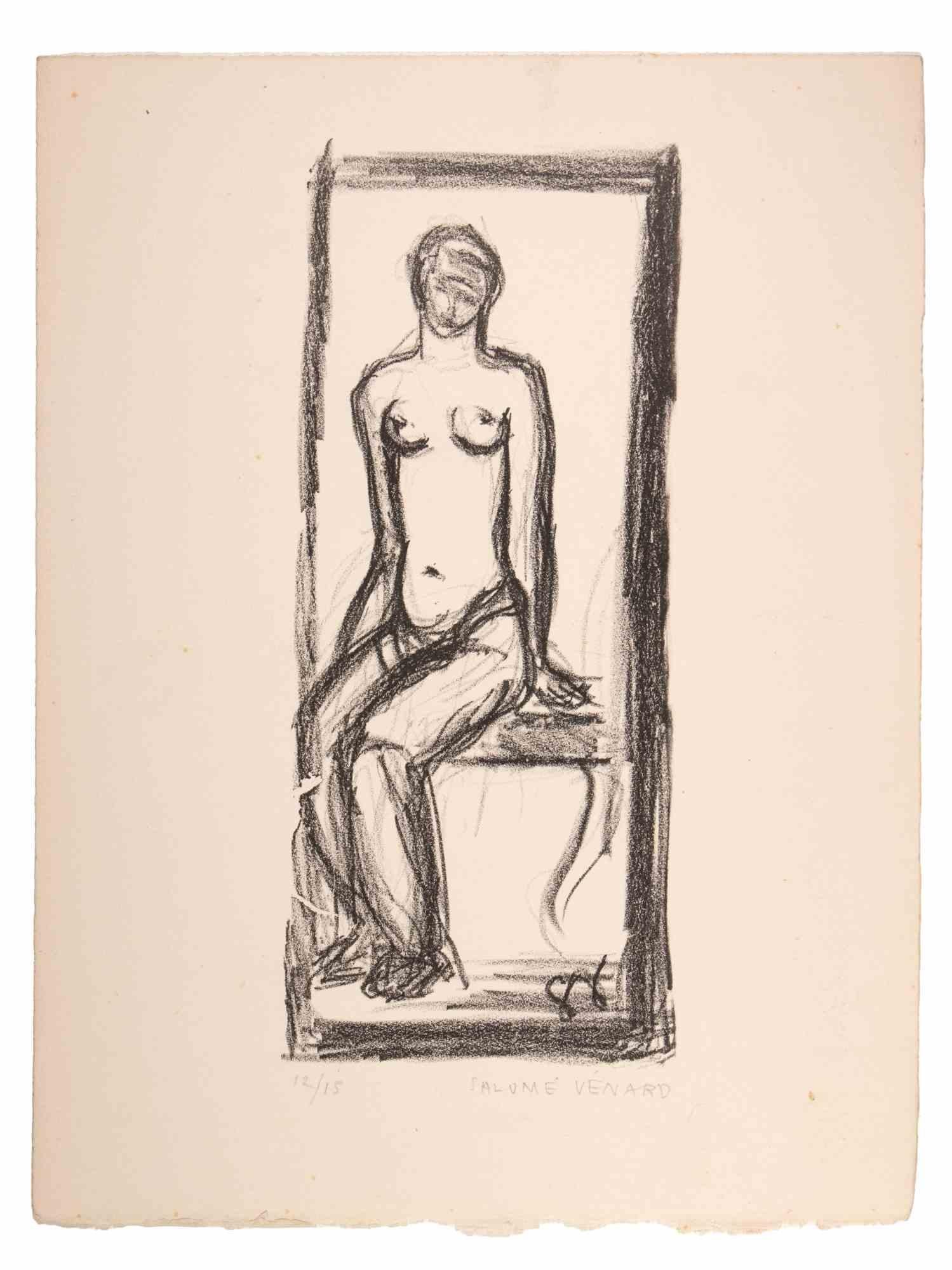 Nude der Frau – Originallithographie von Salom Vnard – Mitte des 20. Jahrhunderts