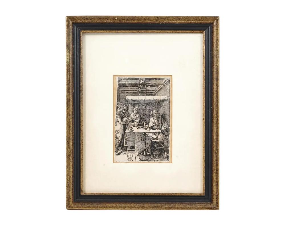 Gravure sur papier, reproduction d'une œuvre originale de 1511 intitulée La tête de Saint John apportée à Hérode par Albrecht Durer, 1471 à 1528, peintre et graveur allemand de la Renaissance du Nord. L'estampe représente une Salomé présentant à