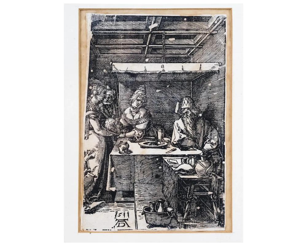 Renaissance Salomé et Herod, gravure sur bois d'après Albrecht Durer en vente