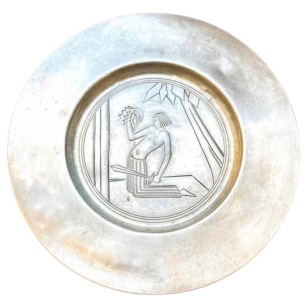 "Salome with Head of John the Baptist", Unique Art Deco Charger, Ericson For Sale