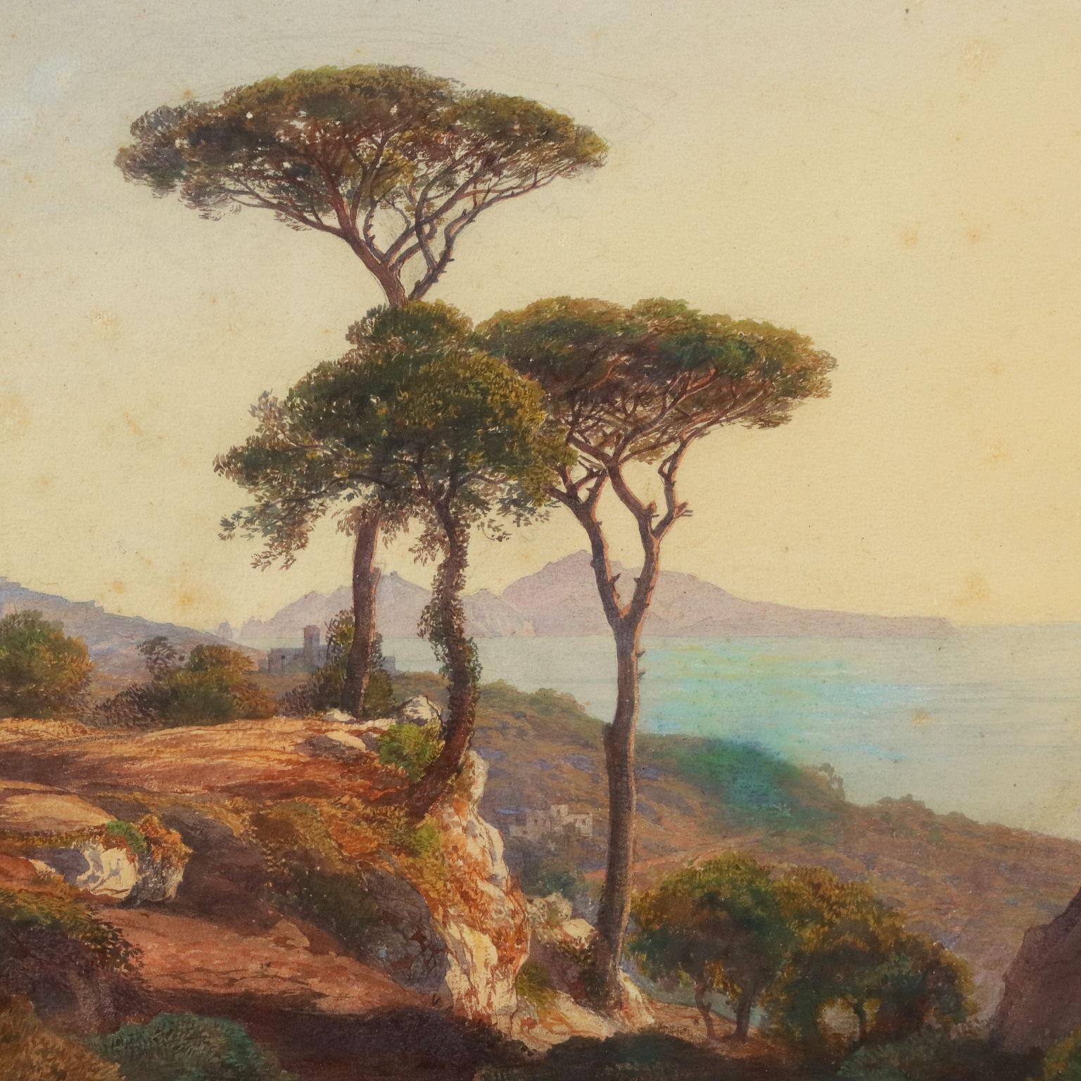 Watercolor painting by Salomon Corrodi - Coastal Glimpse - Other Art Style Painting by Salomon Corradi