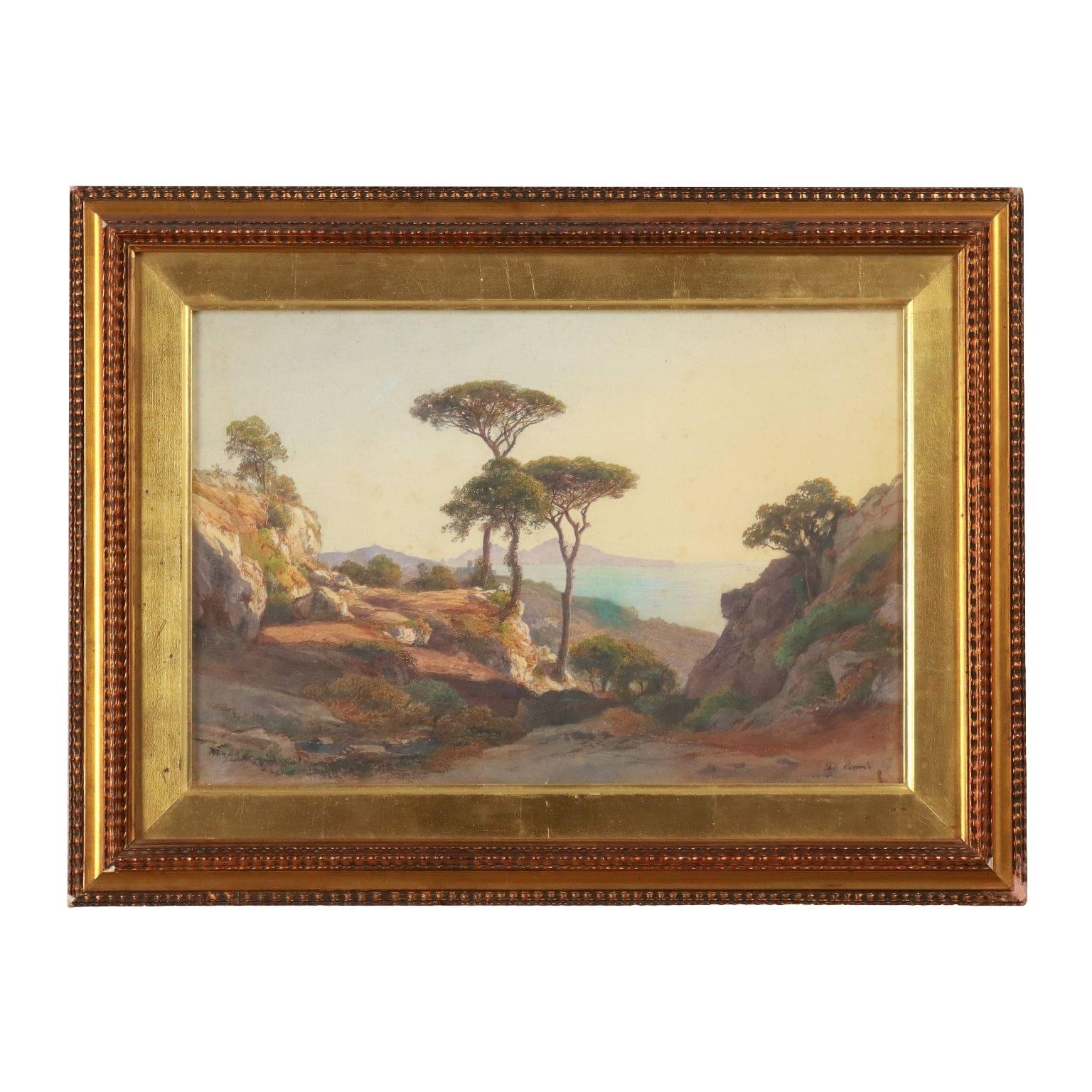 Salomon Corradi Landscape Painting - Watercolor painting by Salomon Corrodi - Coastal Glimpse