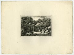 Arcadian landscape with waterfall by Salomon Gessner - Etching - 18th Century