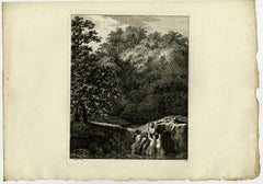 Landscape - Man pulled in the water by Salomon Gessner - Etching - 18th Century