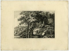 Antique Landscape - playing a lyre and flute by Salomon Gessner - Etching - 18th Century