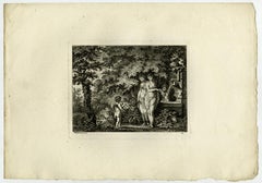 Landscape with a putto playing flute by Salomon Gessner - Etching - 18th Century