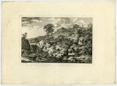 Landscape with a temple on a hill by Salomon Gessner - Etching - 18th Century