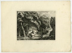 Landscape with spring and waterfall by Salomon Gessner - Etching - 18th Century