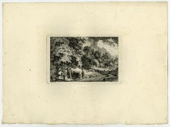Landscape with woman washing clothes by Salomon Gessner - Etching - 18th Century