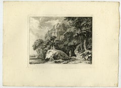 Mountainous landscape with people by Salomon Gessner - Etching - 18th Century