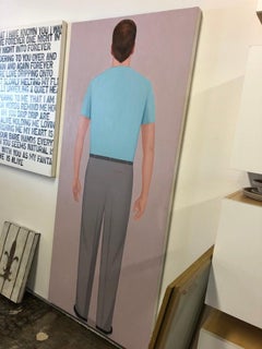 Large, Painting, Salomon Huerta, Man, Figurative, Pink, Blue, Pants