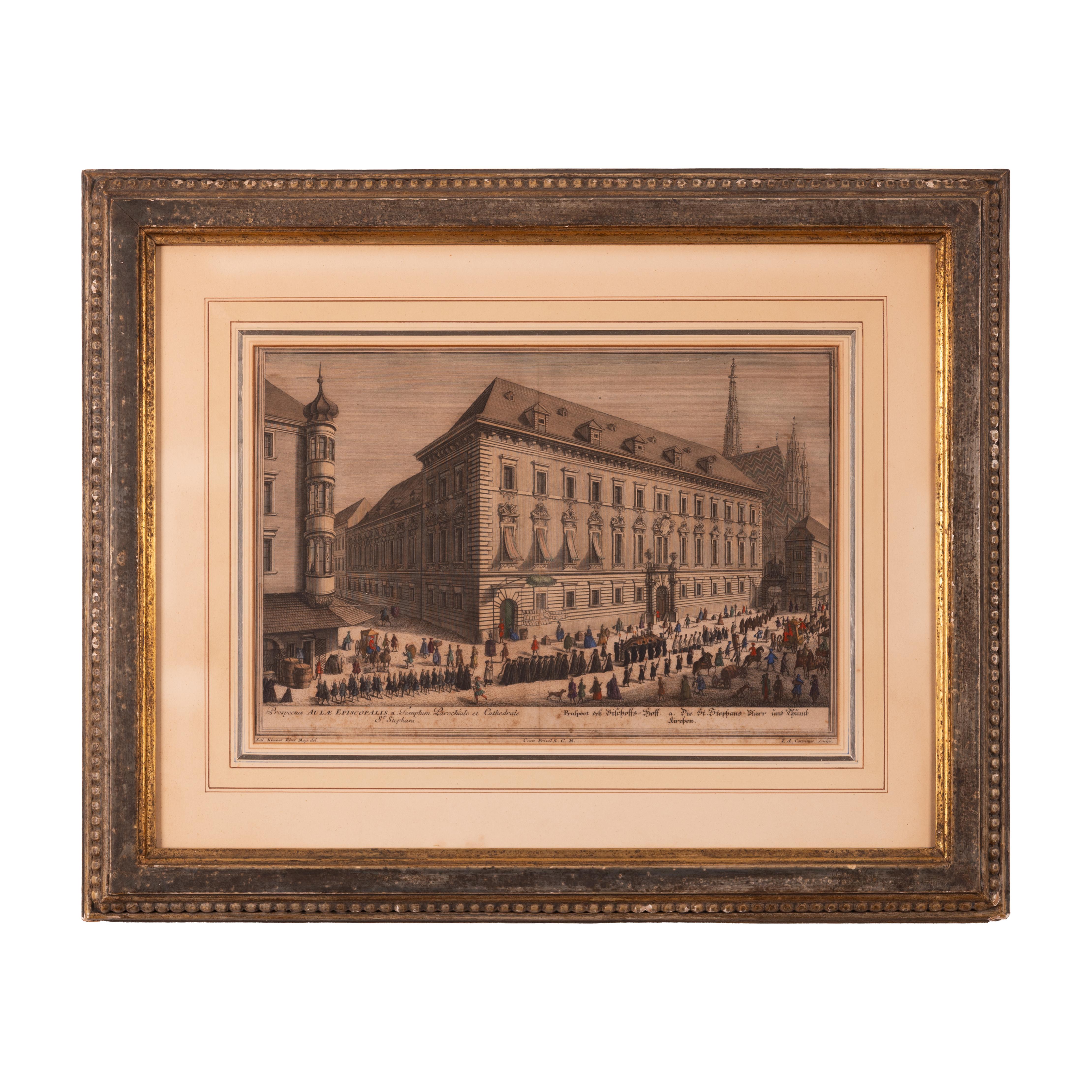 Salomon Kleiner
(Deutsch, 1700-1761)



Kupferstichpaar mit der Darstellung des Stephansdoms und des Klosters und Spitals der Johanniterbrüder, Wien, um 1740.  In ausgezeichneten silbernen und vergoldeten Rahmen mit französisch gefütterten