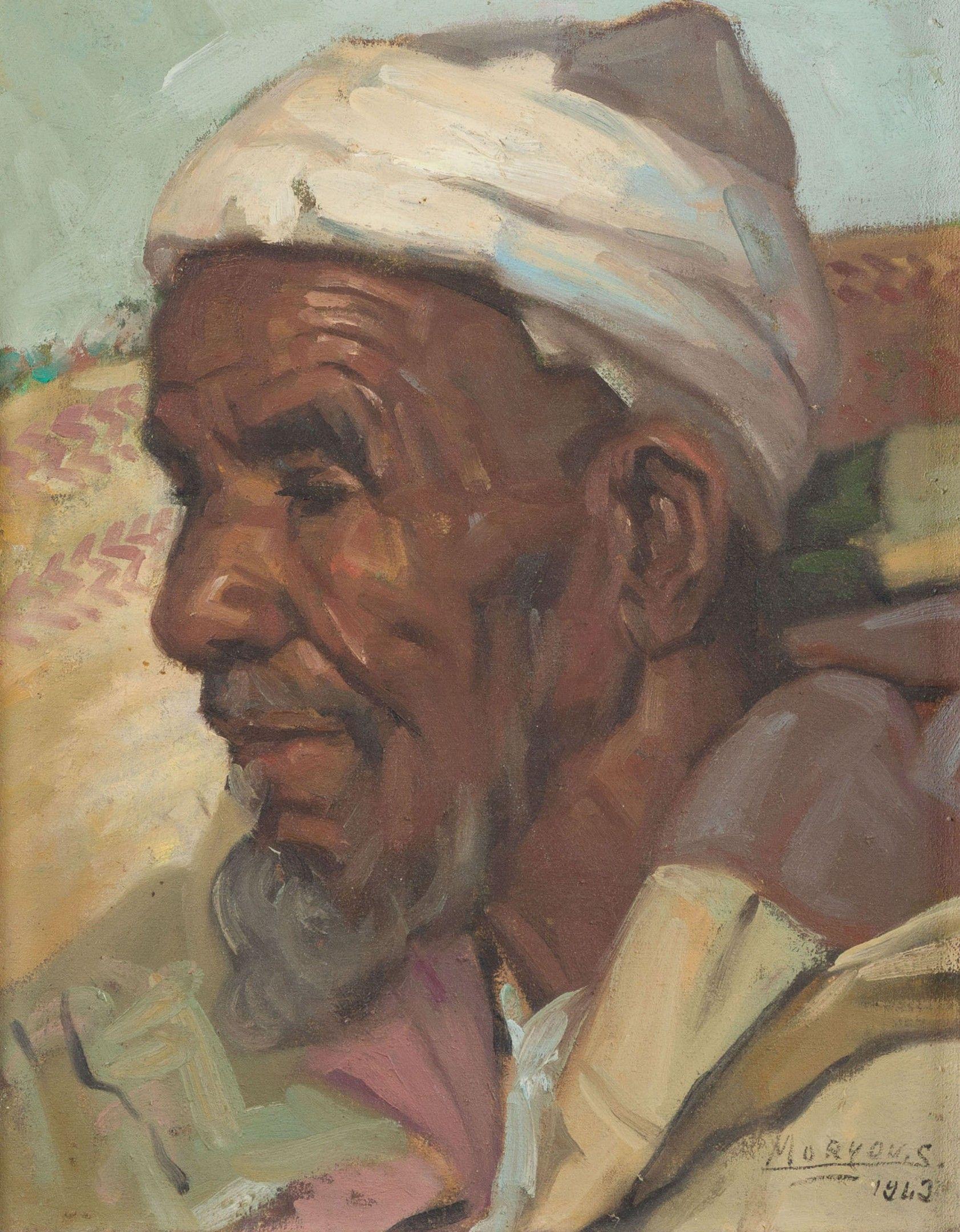 MORYOUSSEF Orientalist Painting Portrait Morocco Ol man 1940s 20th