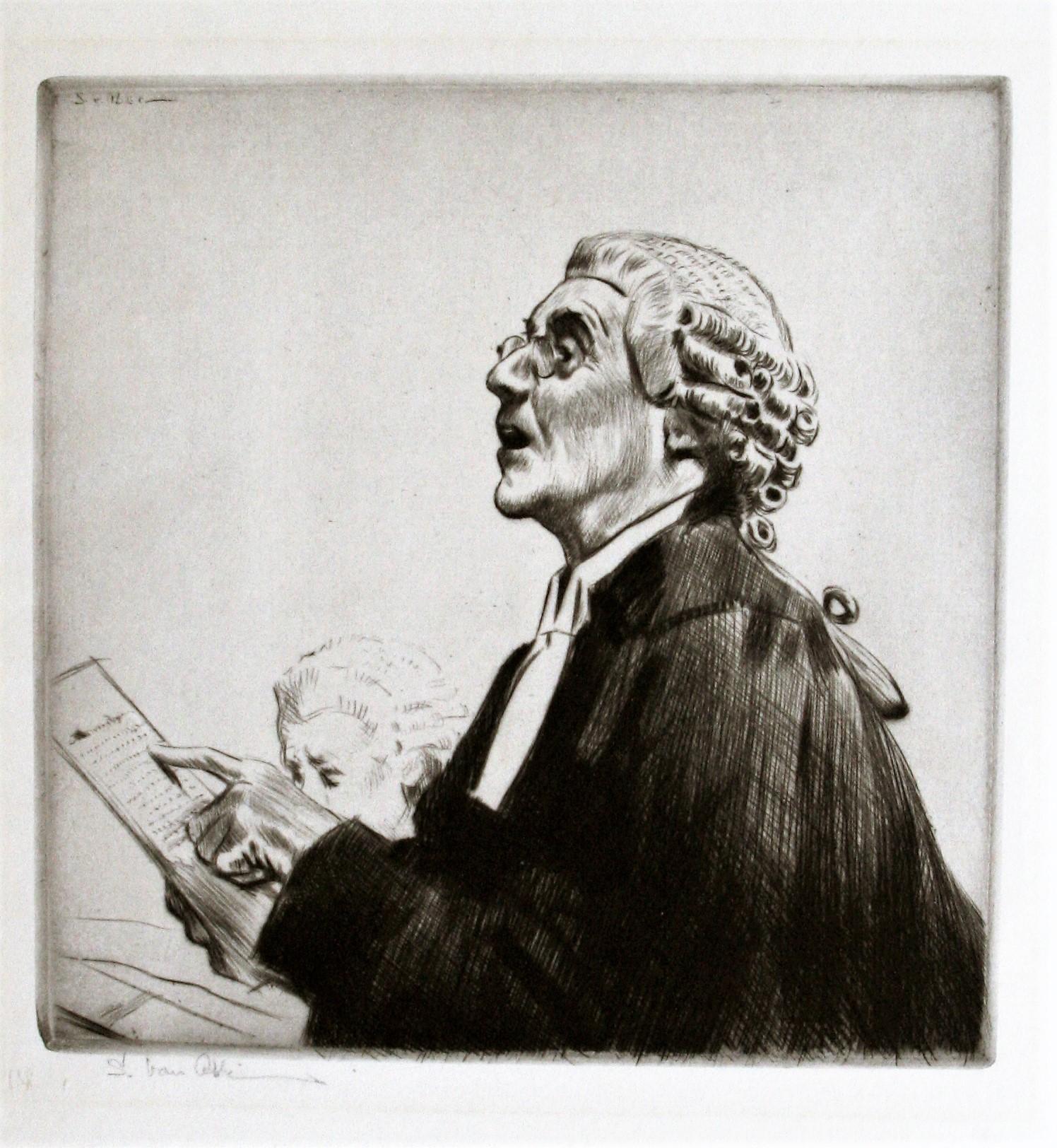 The Law - Gray Portrait Print by Salomon Van Abbé, A.R.E.