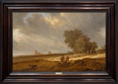 Antique A Dune Landscape with Figures Resting and a Couple on Horseback, a View of Nijme