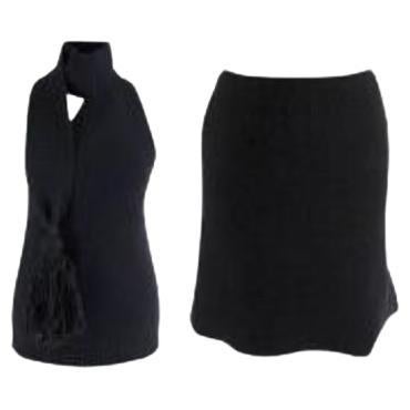 Salon 02 Black Wool Knitted Top & Skirt For Sale