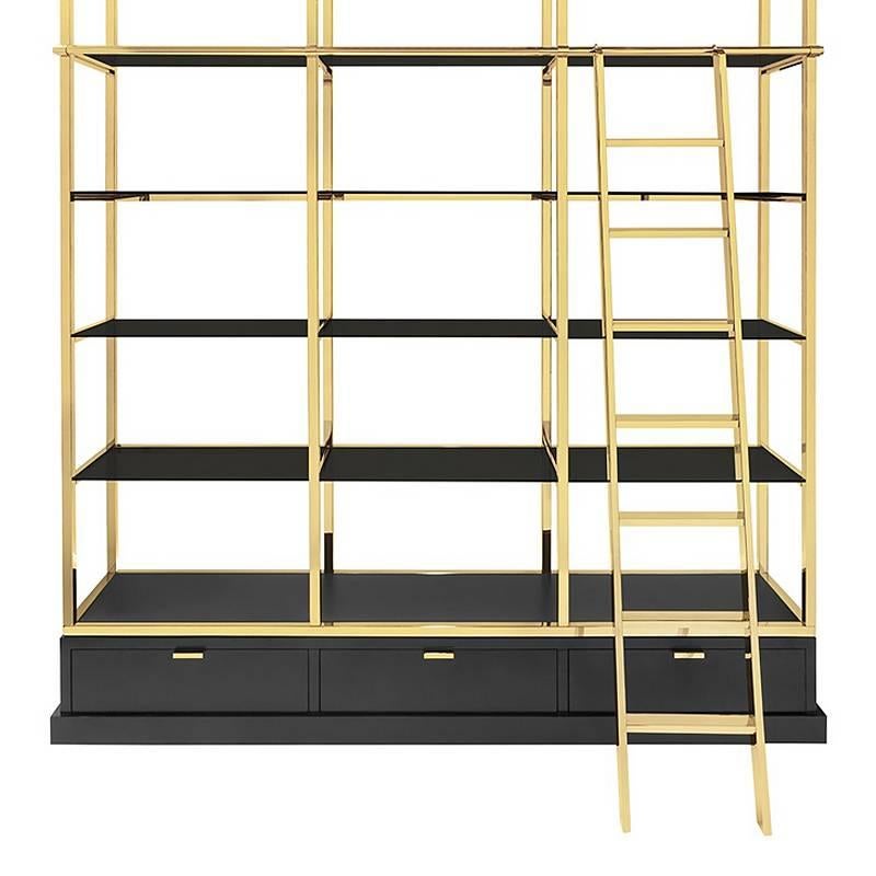 black and gold bookcase