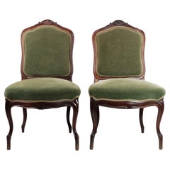 Salon Chairs New Rococo with Green Velor Fabric in Mahogany from Around 1860s