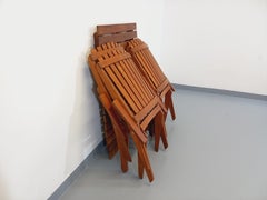 Salon de jardin vintage composé d'une table et de 4 chaises en bois années 60