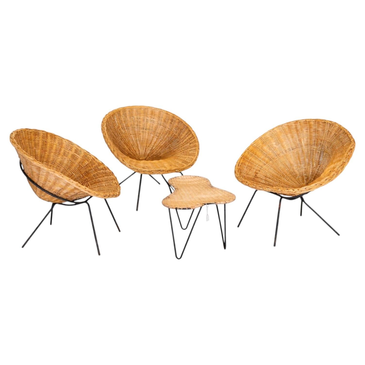 Set of Rattan Lounge by Raoul Guys, 1950