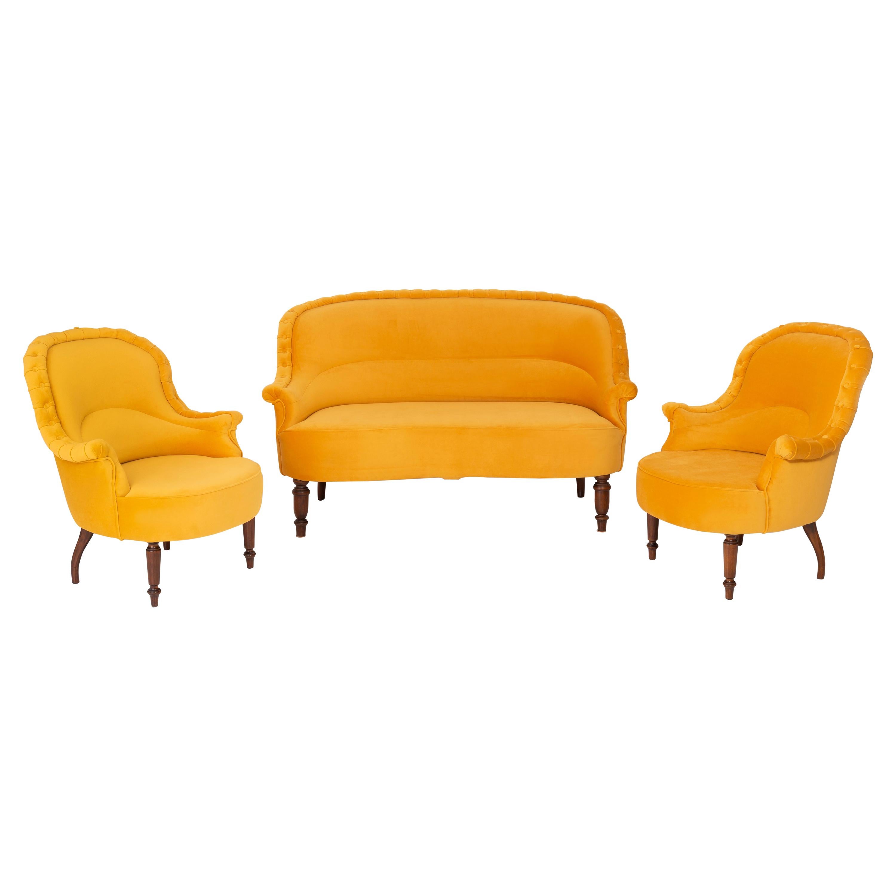 Ensemble de salon de style Louis XVI en moutarde jaune, années 1930, Allemagne en vente