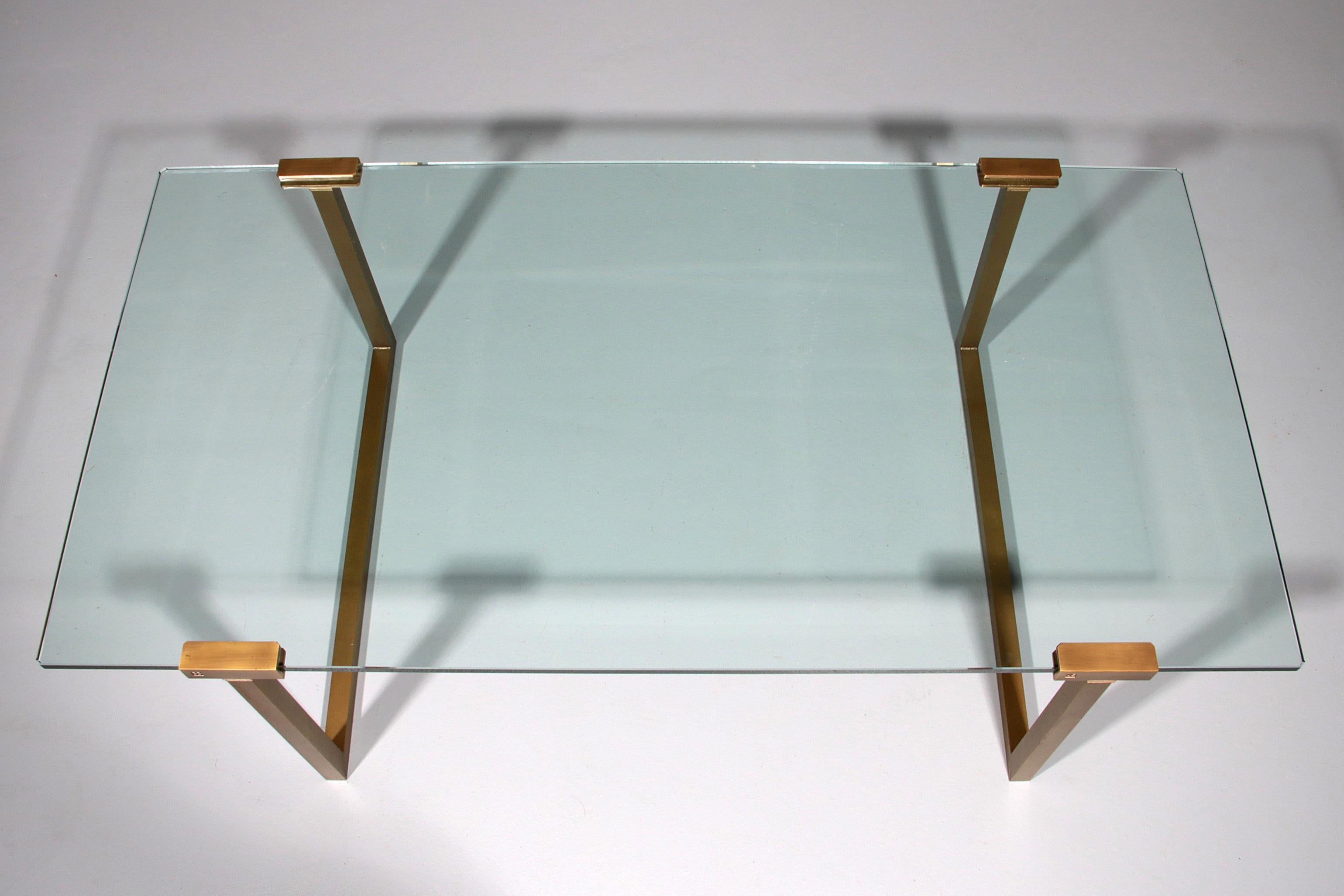 Salon Table Glass and Brass by Peter Ghyczy Model T54 1970 For Sale 4