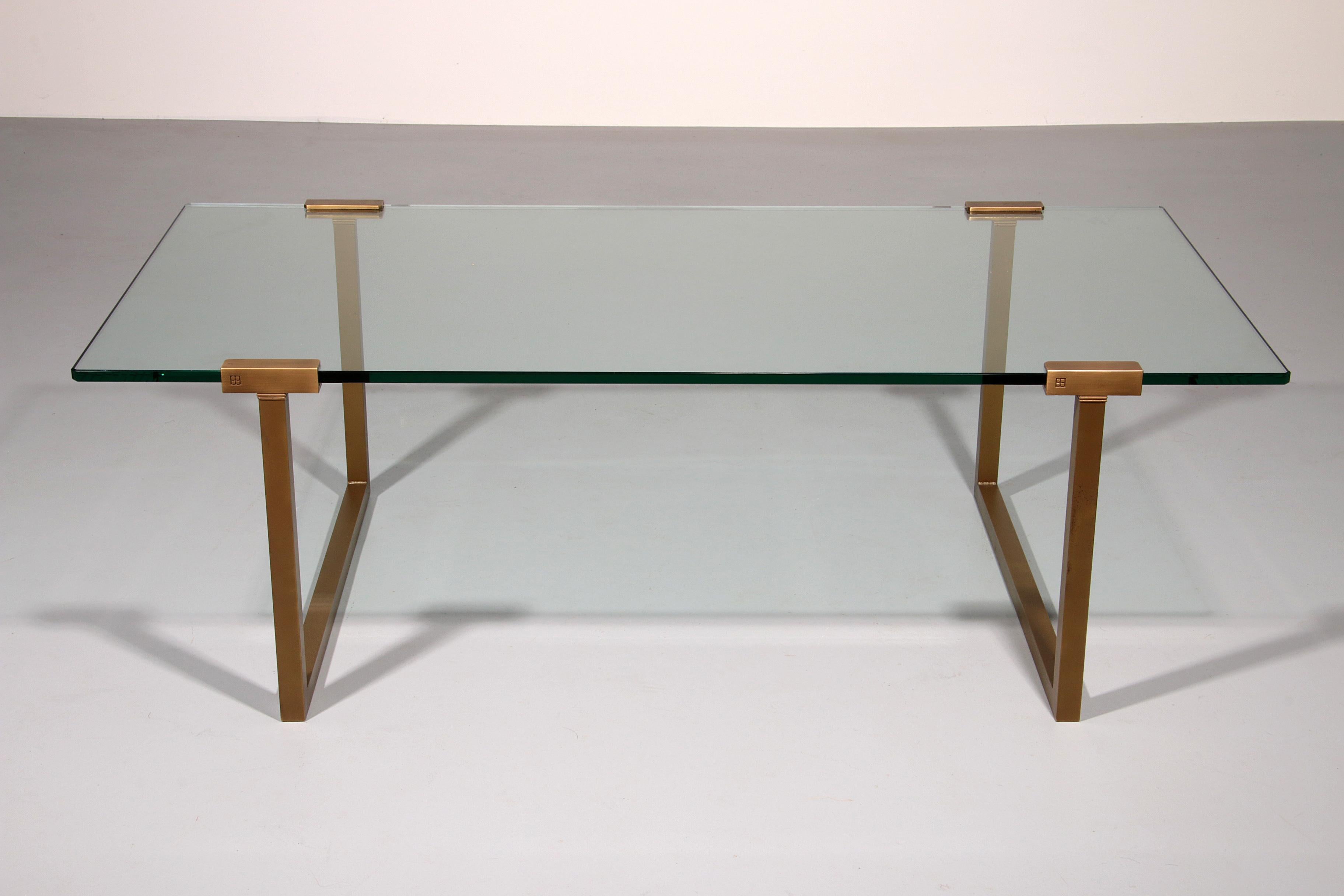 Mid-Century Modern Salon Table Glass and Brass by Peter Ghyczy Model T54 1970 For Sale