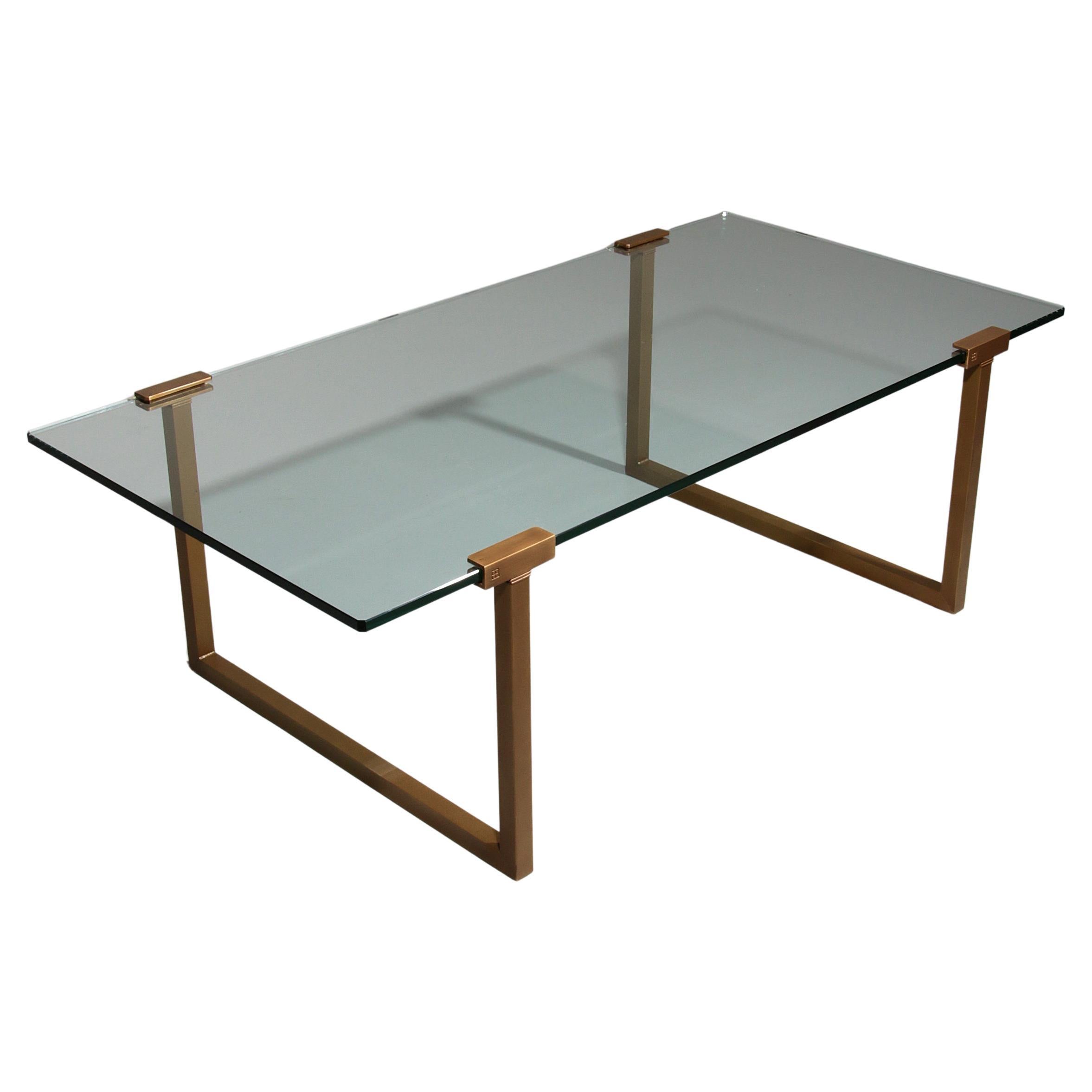 Salon Table Glass and Brass by Peter Ghyczy Model T54 1970 For Sale