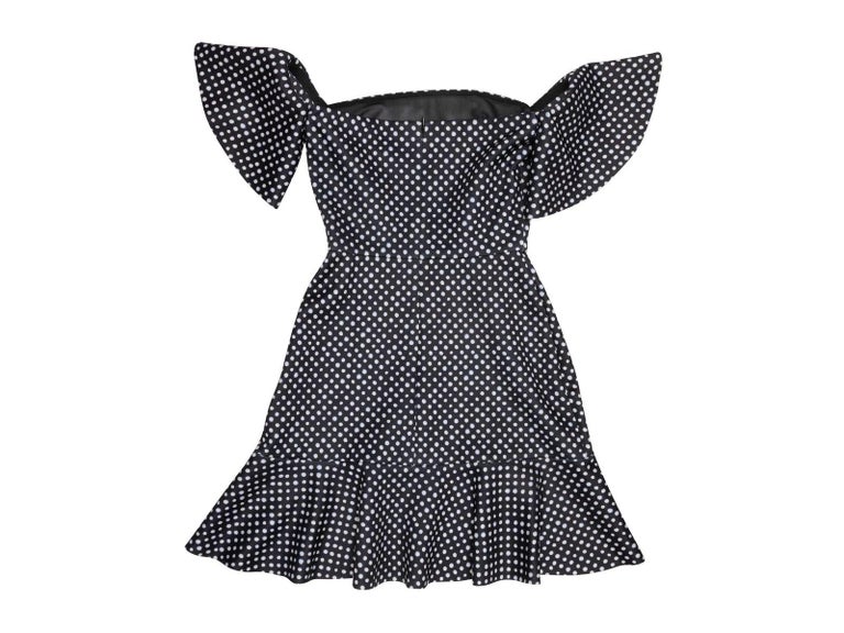 Off The Shoulder Ruffled Black White Polka Dots Dress