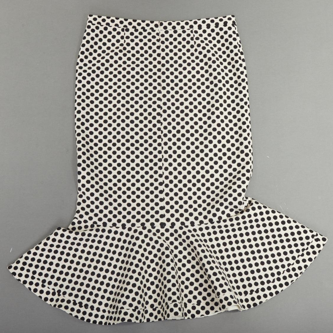 SALONI cream black polka dot bias ruffle kick hem midi skirt US12 XL en Bueno estado para la venta en Hong Kong, NT