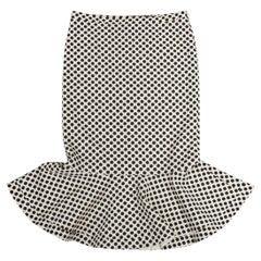 SALONI cream black polka dot bias ruffle kick hem midi skirt US12 XL
