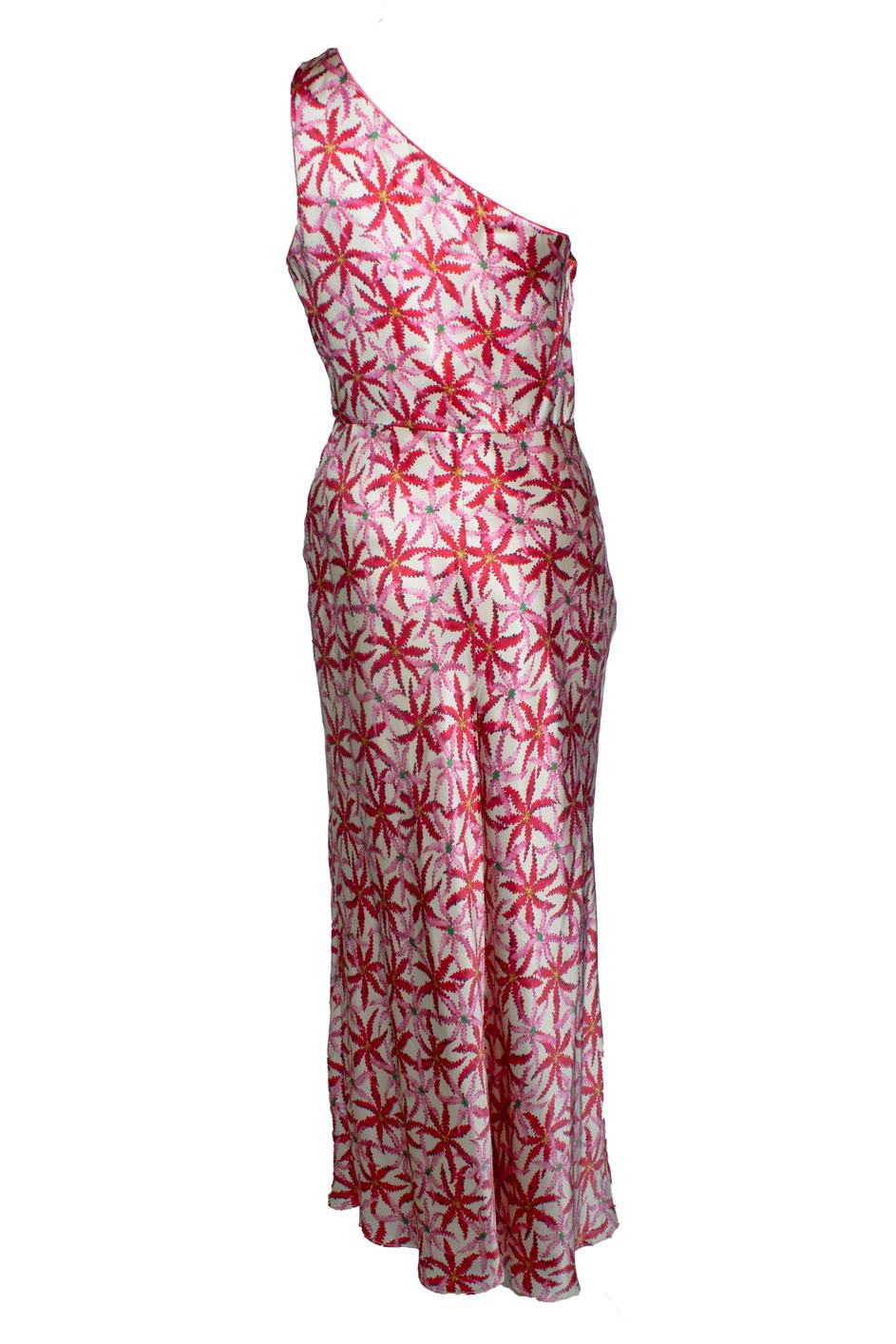 Saloni, one shoulder printed silk satin midi dress. The item is in excellent condition.

CONDITION: very good condition

SIZE: UK12 - US8 - M

MEASUREMENTS: length 129  cm, width 43 cm, waist 35 cm

MATERIAL: 100% silk

CARE: dry cleaning

COLOR: