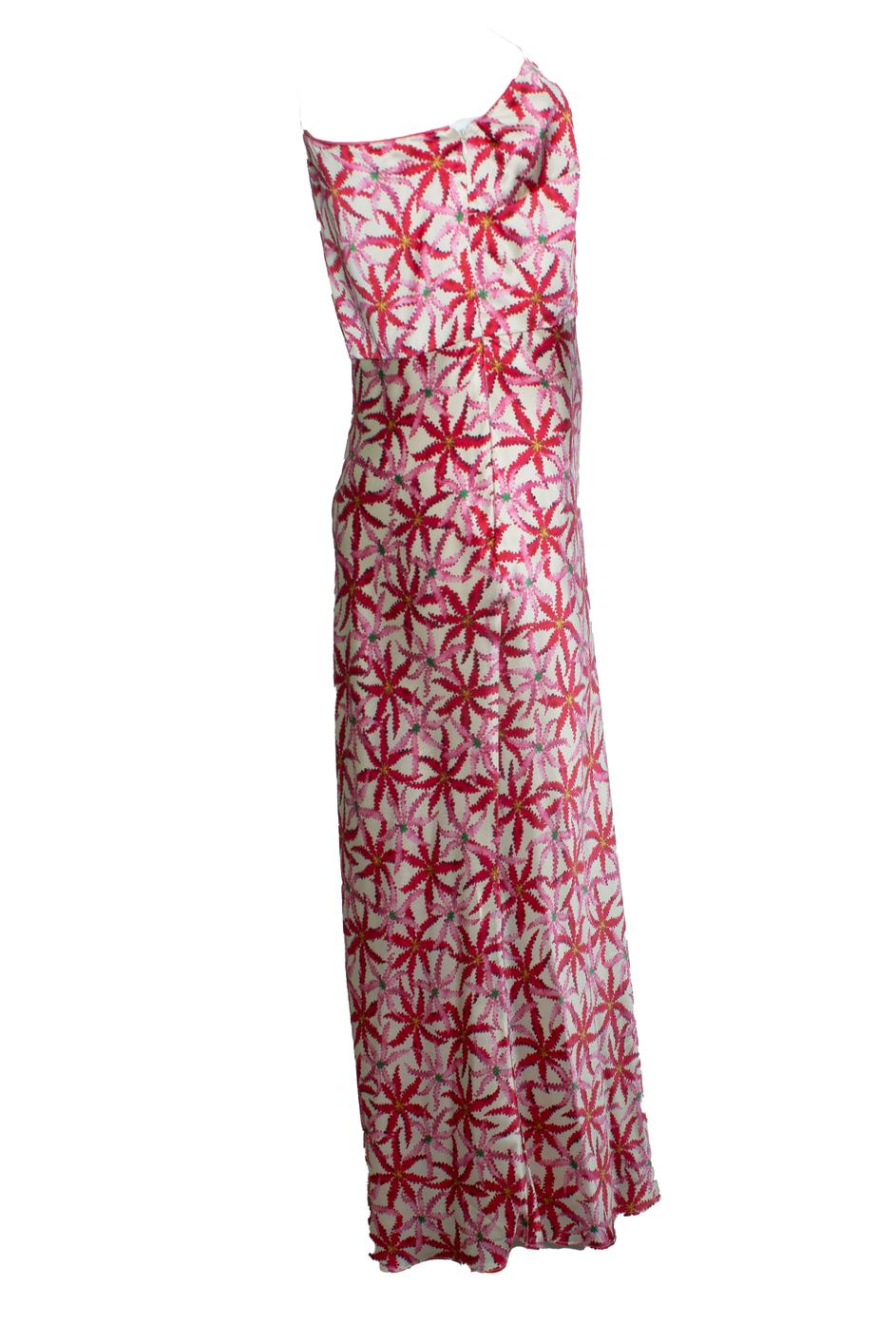 Pink Saloni, one shoulder printed silk satin midi dress For Sale