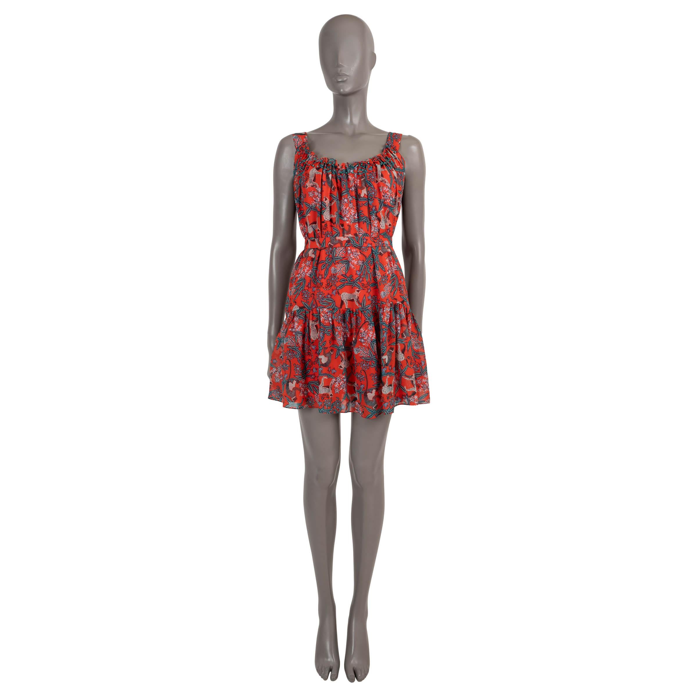 SALONI red silk ROBYN BEADED JUNGLE PRINT MINI Dress 10 S In Excellent Condition For Sale In Zürich, CH