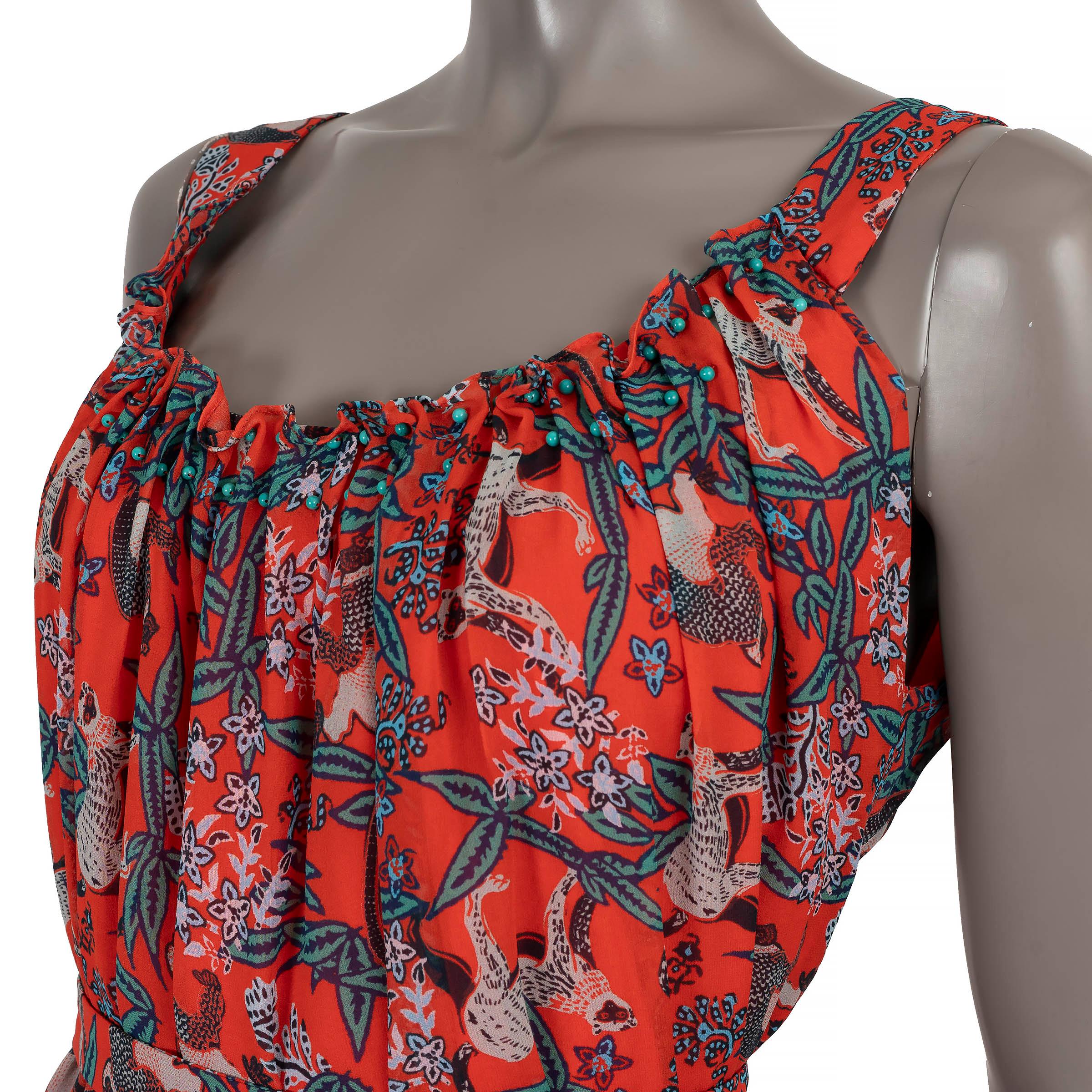 Women's SALONI red silk ROBYN BEADED JUNGLE PRINT MINI Dress 10 S For Sale