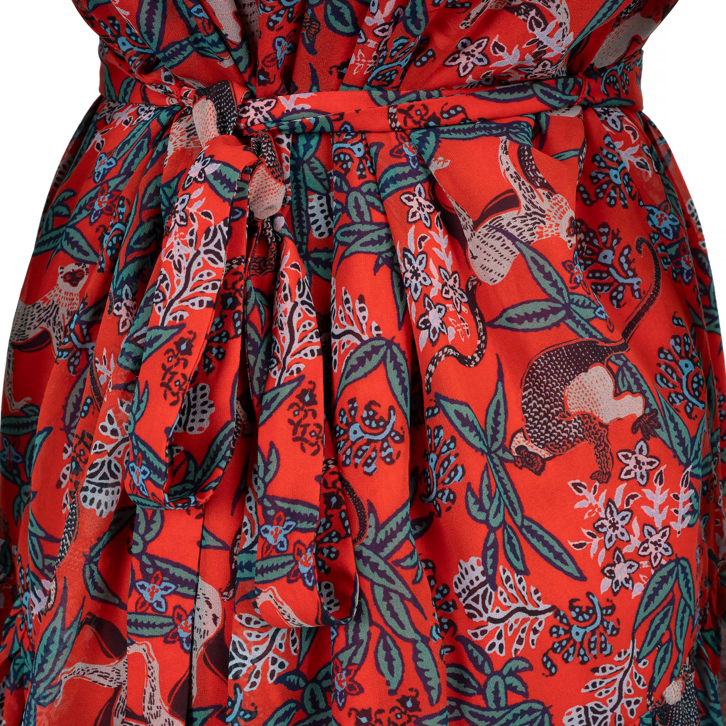 SALONI red silk ROBYN BEADED JUNGLE PRINT MINI Dress 10 S For Sale 1