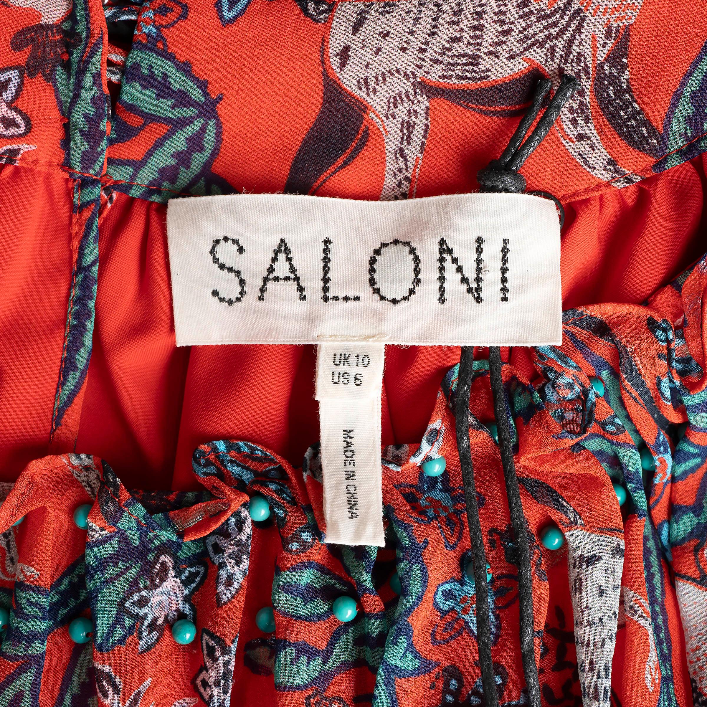 SALONI red silk ROBYN BEADED JUNGLE PRINT MINI Dress 10 S For Sale 2