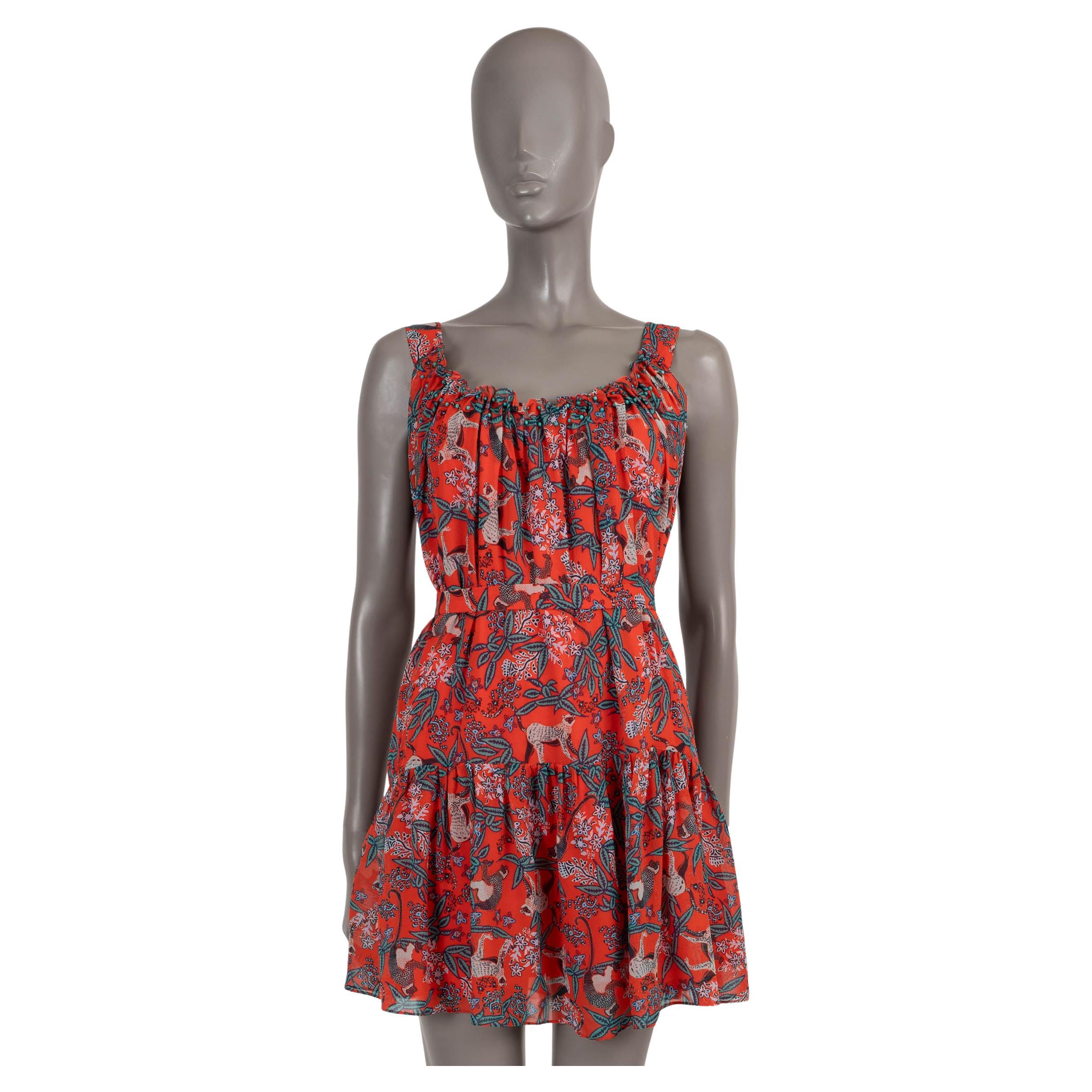 SALONI red silk ROBYN BEADED JUNGLE PRINT MINI Dress 10 S For Sale