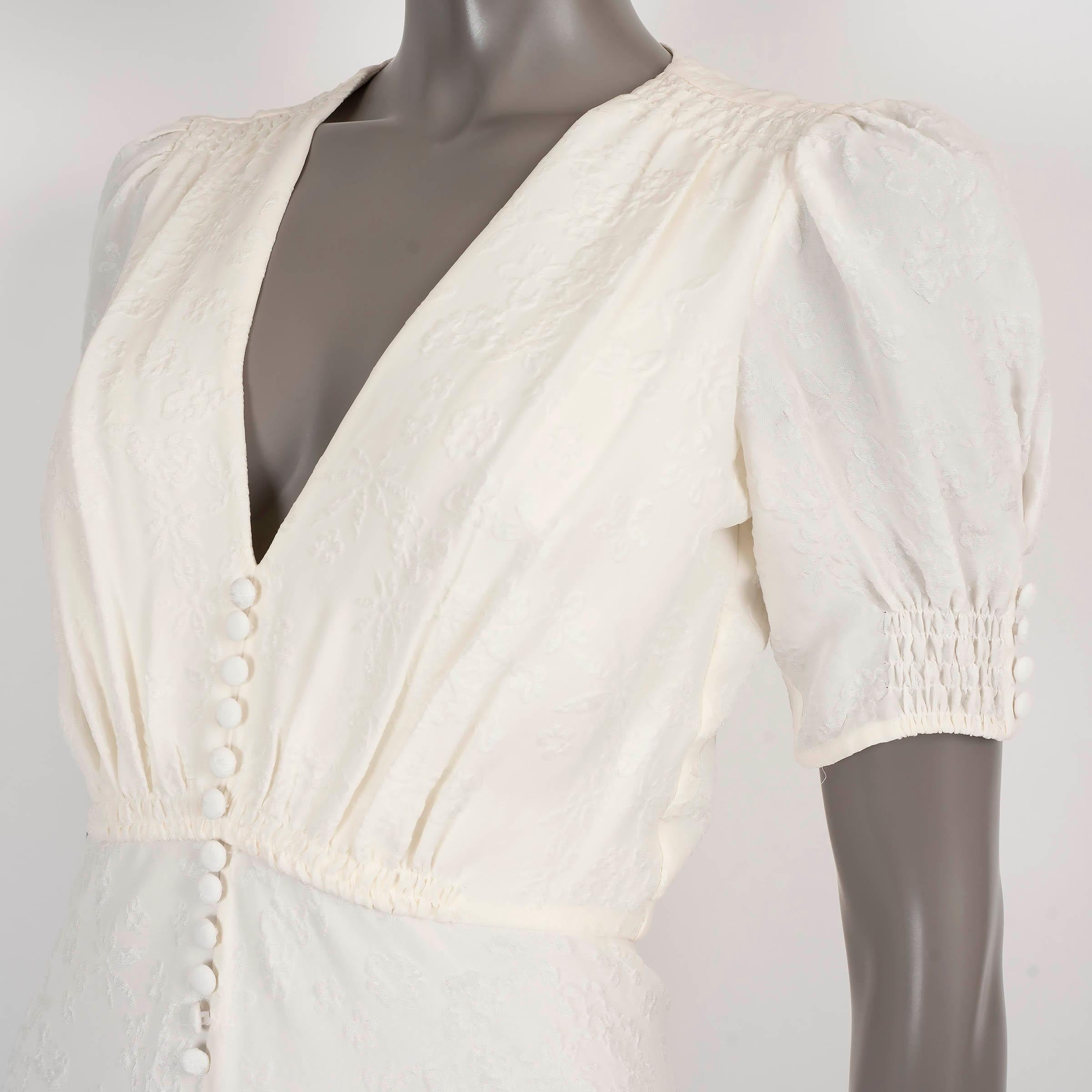 SALONI VENYX cream silk LEA FLORAL JACQUARD MIDI Dress 4 XXS In New Condition For Sale In Zürich, CH