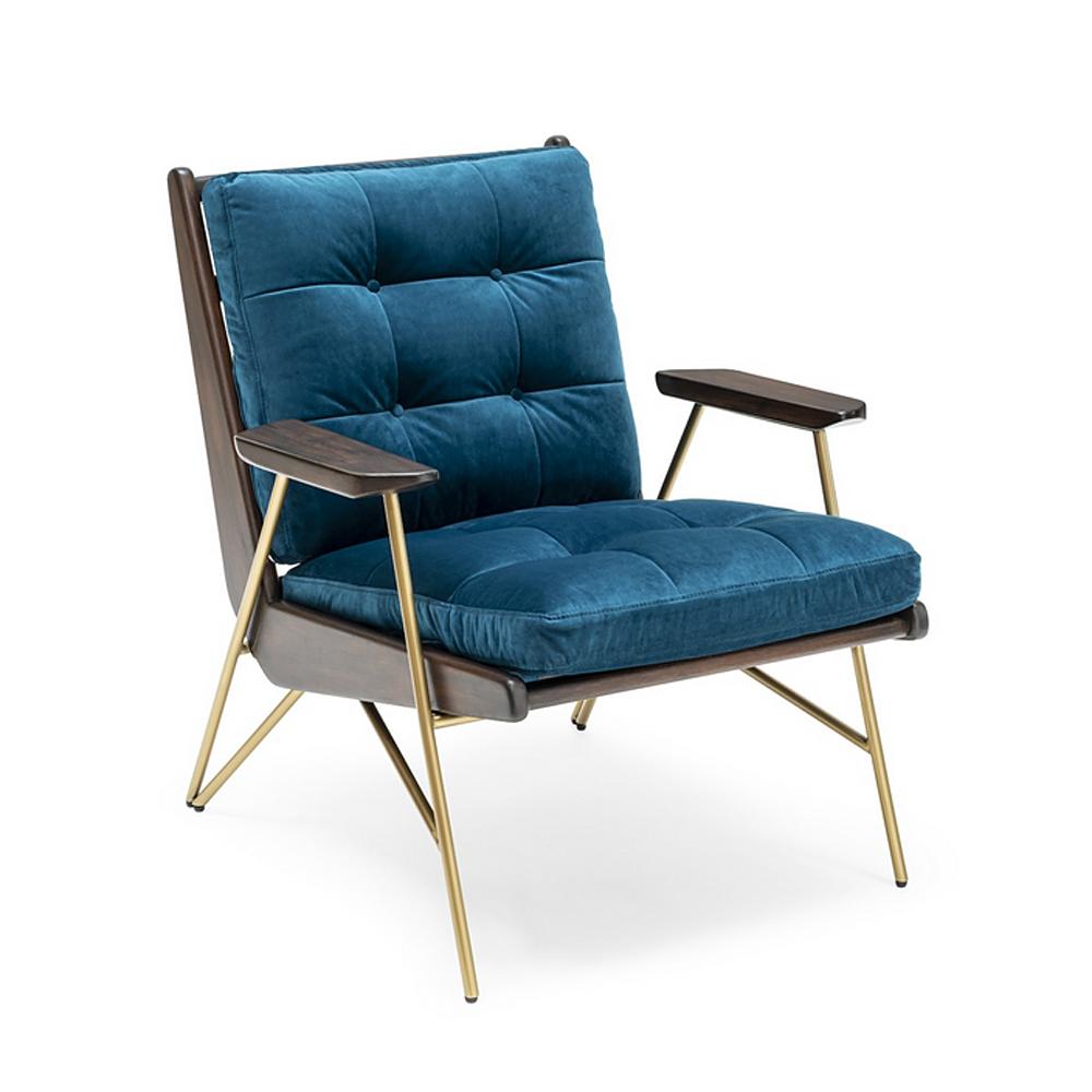 Contemporary Saloon Armchair with Kaki or Blue Velvet Fabric
