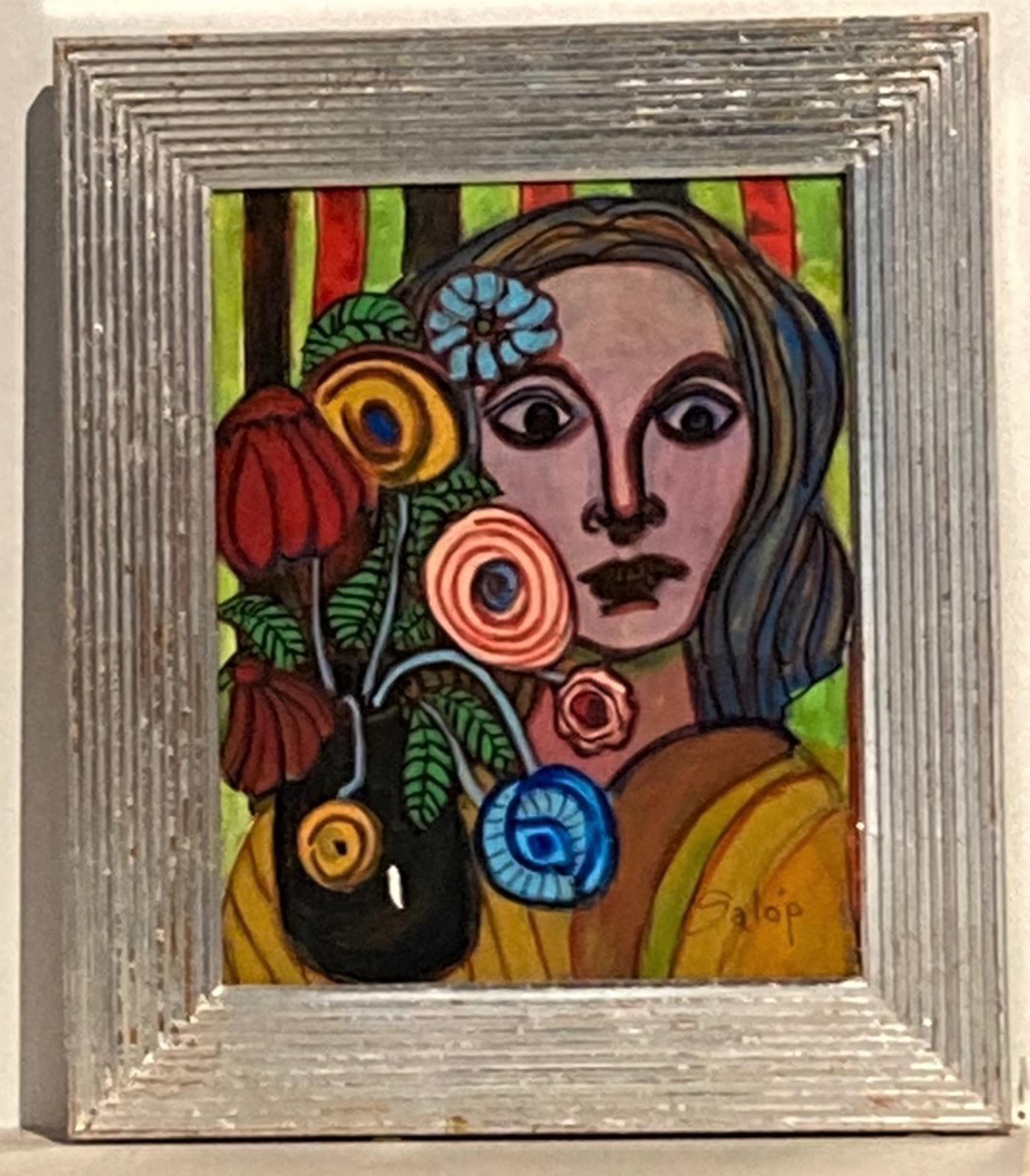 Woman in Love With Flowers - Painting by Salop'- Ed Ryman