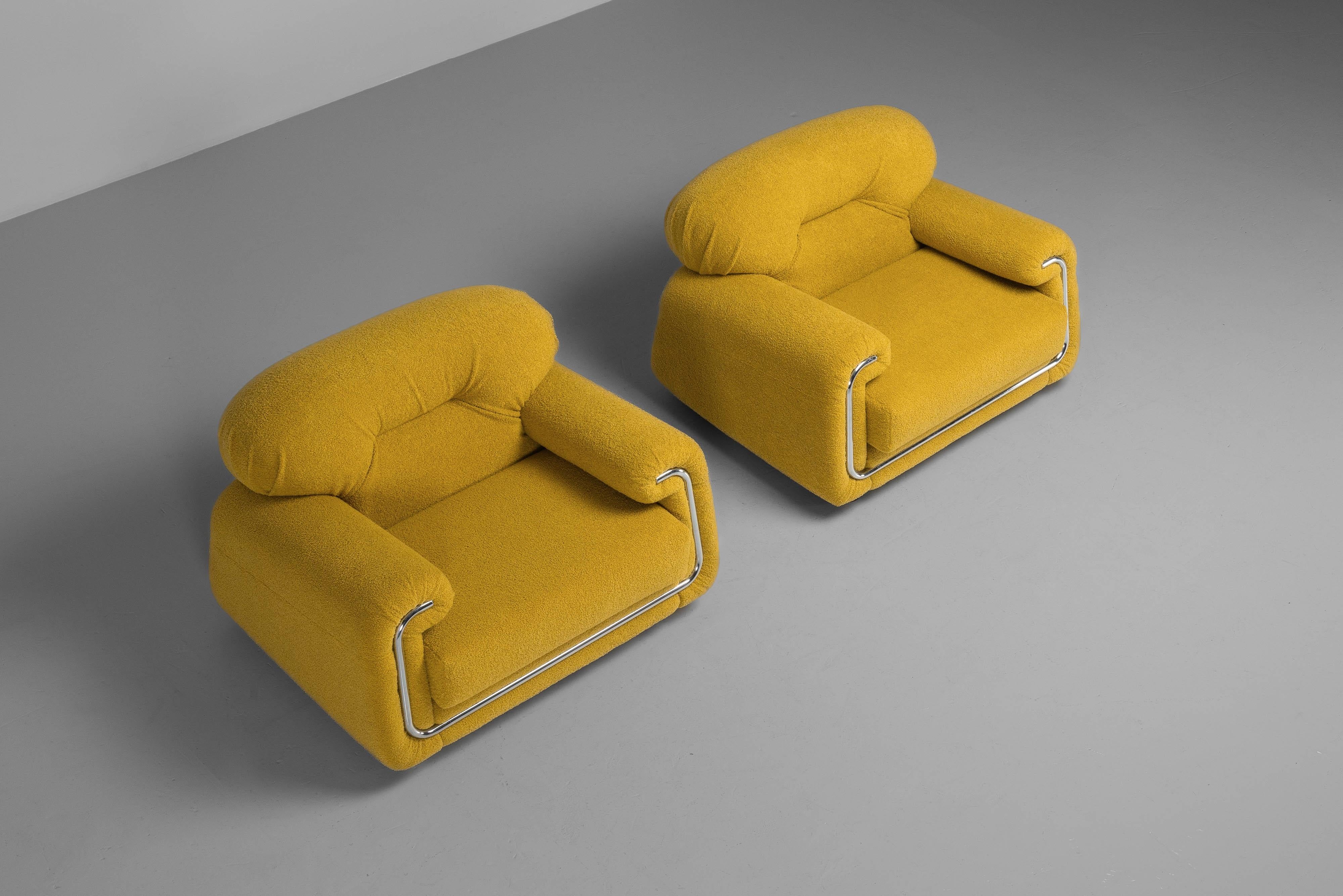 Salotti B&T Lounge-Sessel aus gelbem Bouclé Italien 1970er im Angebot 6