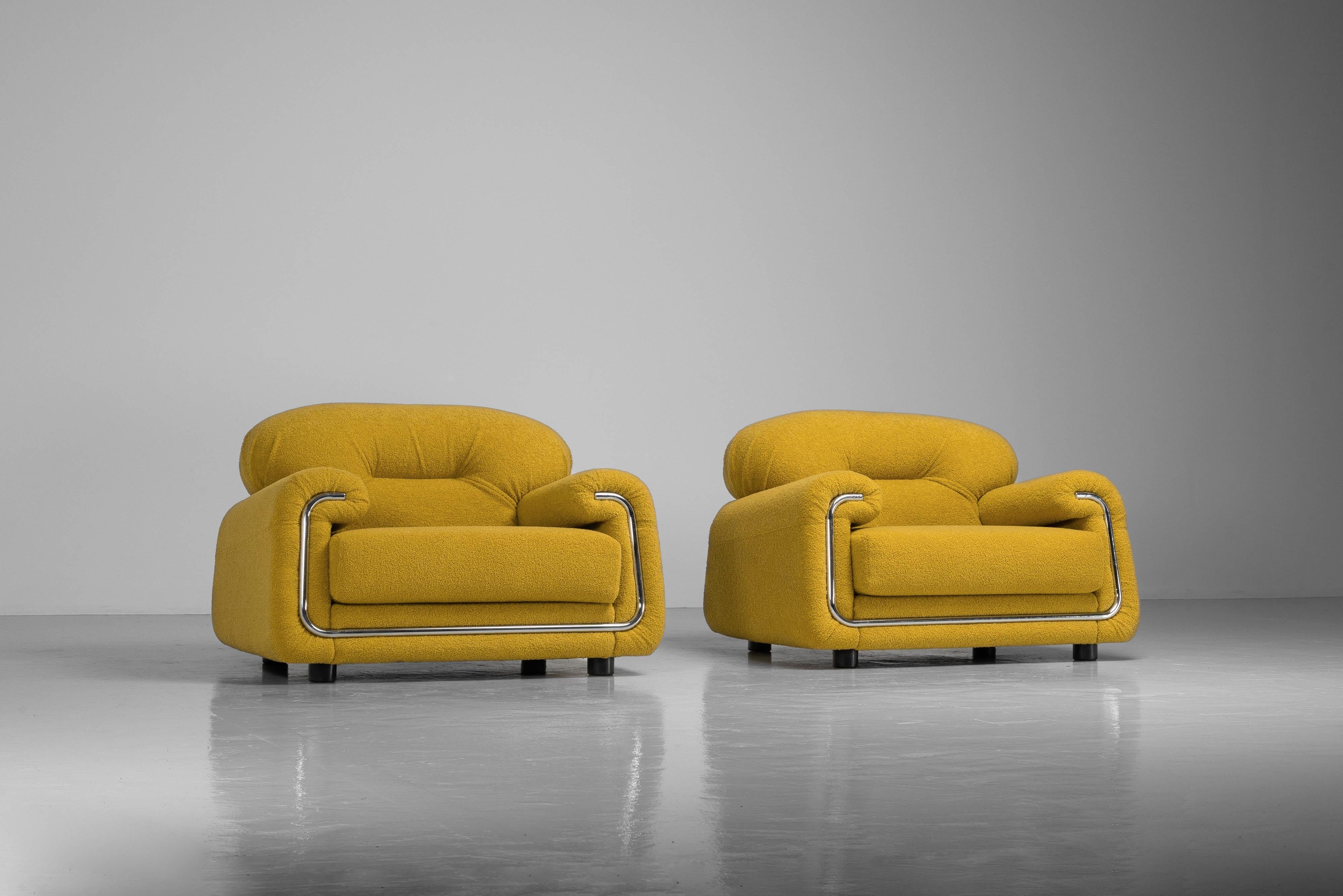 Salotti B&T Lounge-Sessel aus gelbem Bouclé Italien 1970er (Moderne der Mitte des Jahrhunderts) im Angebot