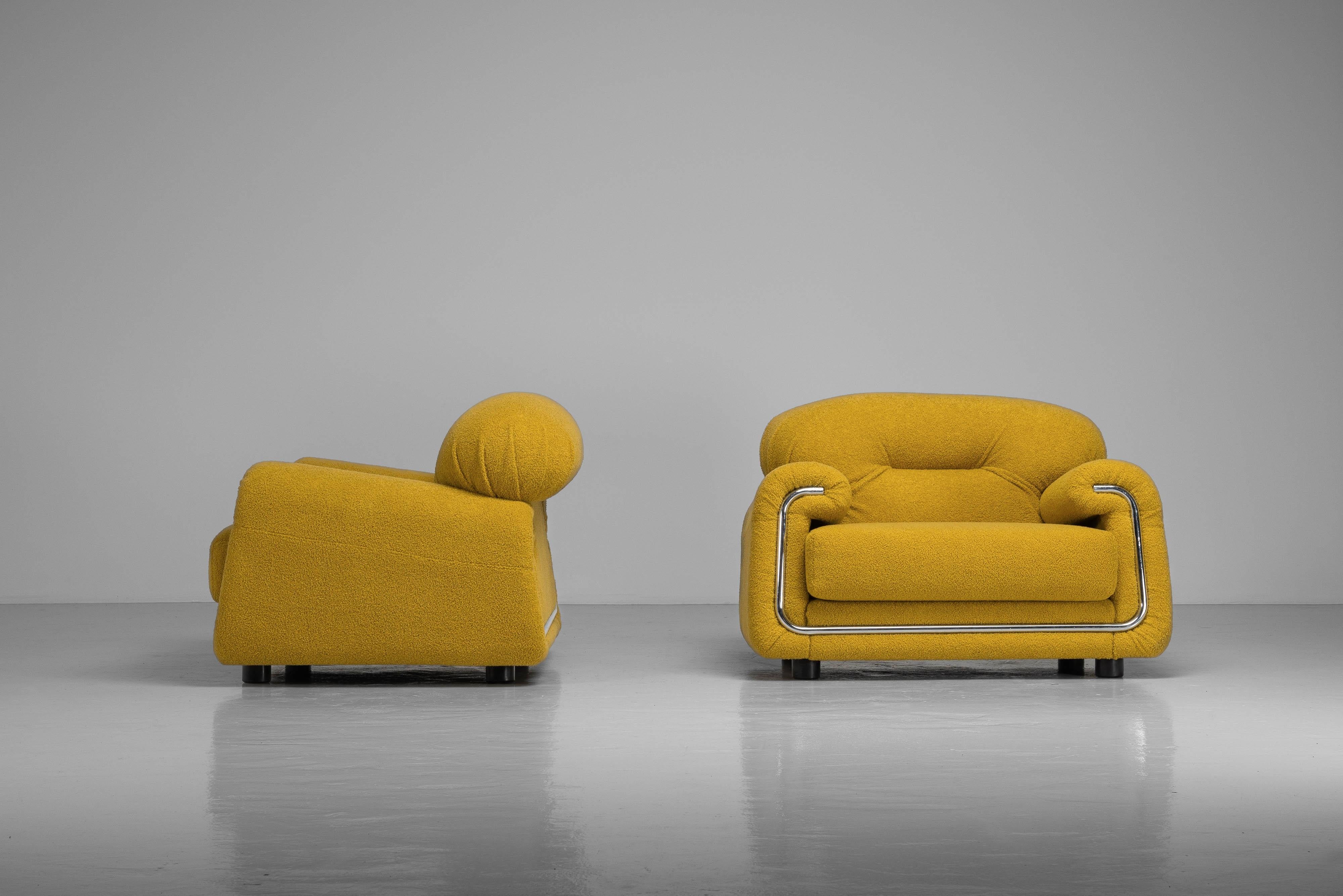 Salotti B&T Lounge-Sessel aus gelbem Bouclé Italien 1970er (Italienisch) im Angebot