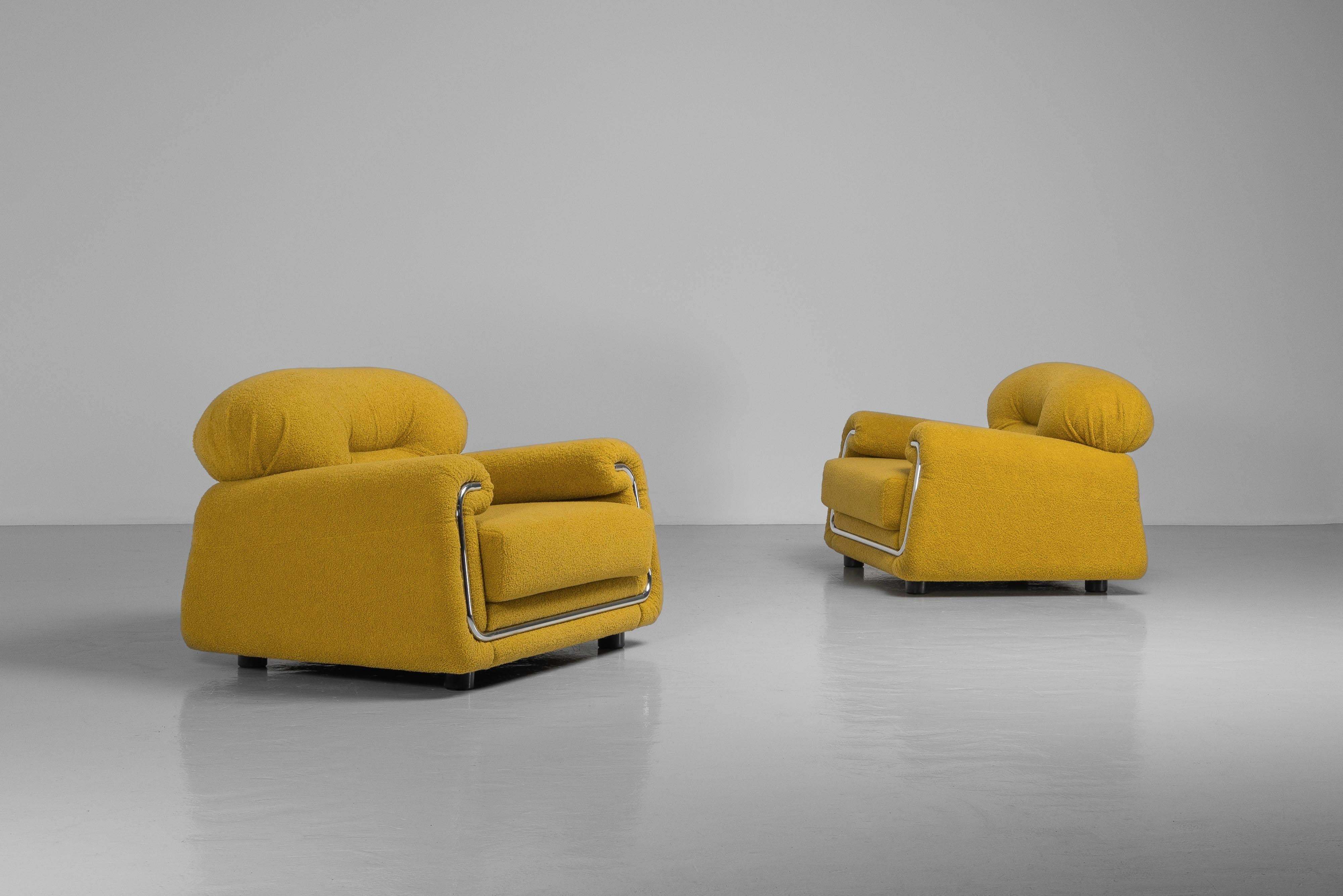 Salotti B&T Lounge-Sessel aus gelbem Bouclé Italien 1970er (Ende des 20. Jahrhunderts) im Angebot