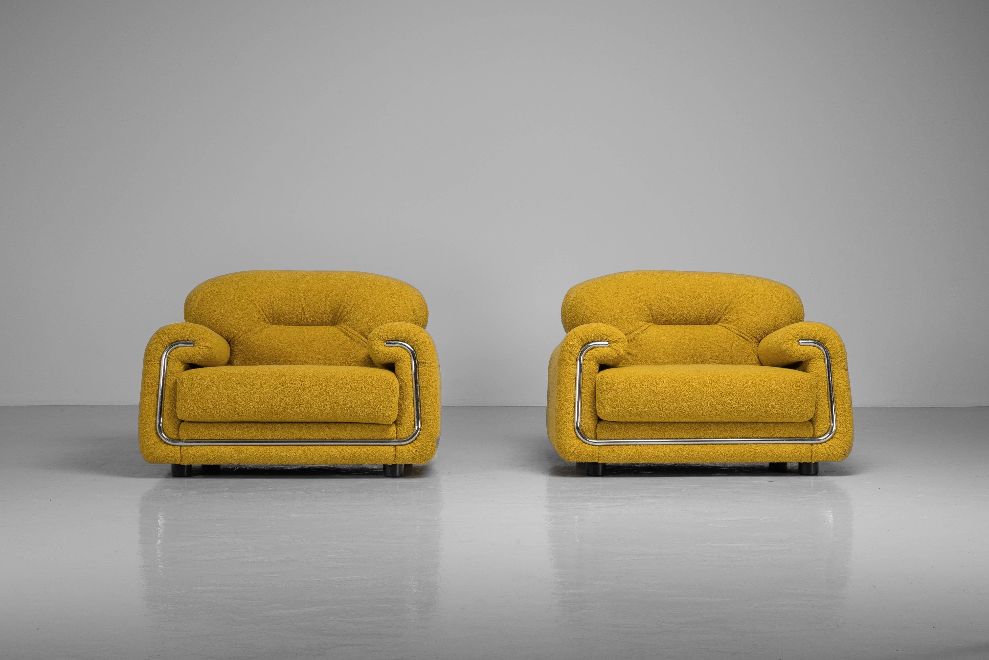 Salotti B&T Lounge-Sessel aus gelbem Bouclé Italien 1970er im Angebot 1