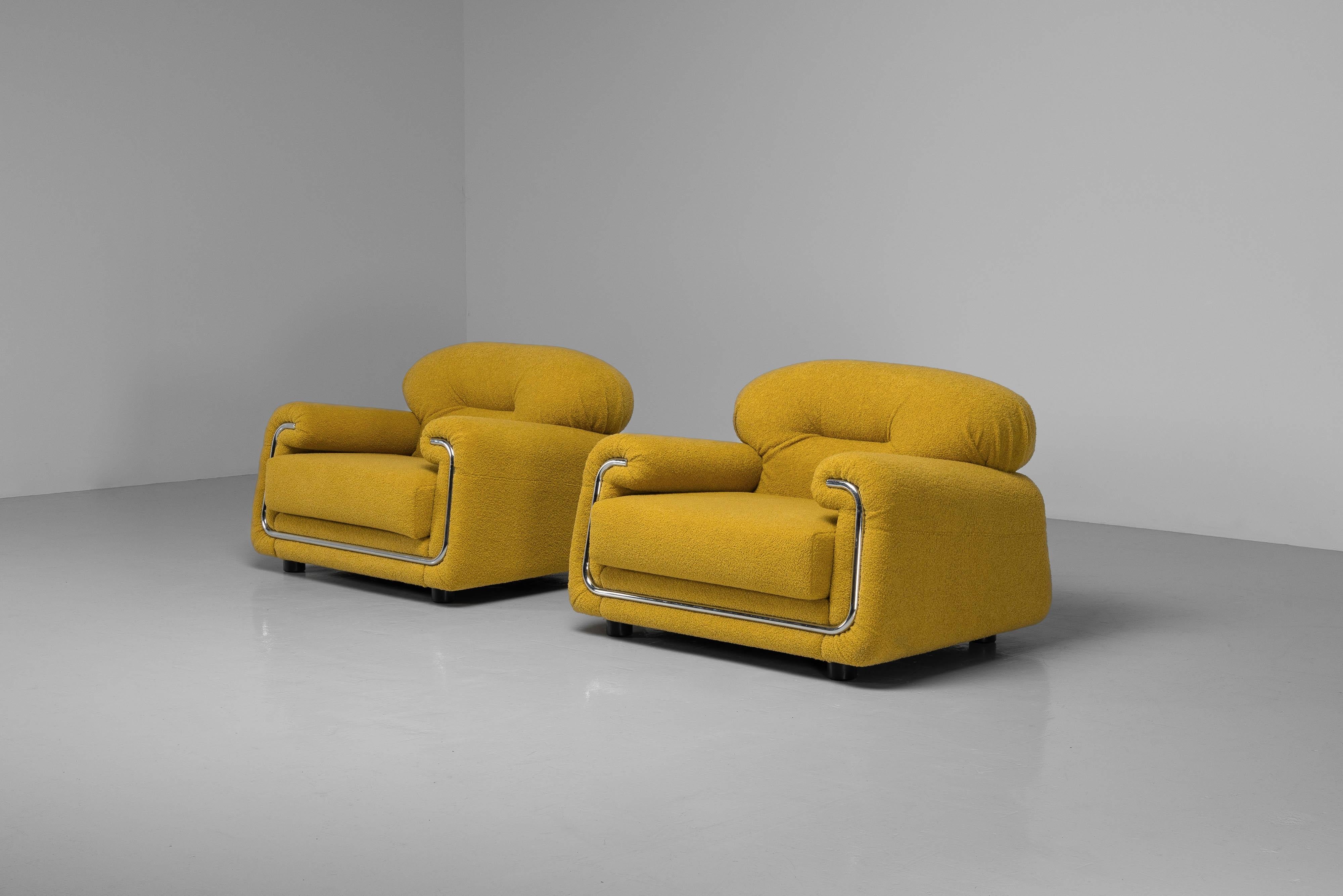 Salotti B&T Lounge-Sessel aus gelbem Bouclé Italien 1970er im Angebot 2