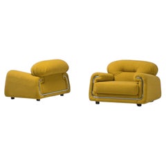 Salotti B&T lounge chairs in yellow Bouclé Italy 1970s